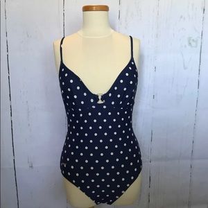 Speedo Navy and White Polka Dot Bathing Suit